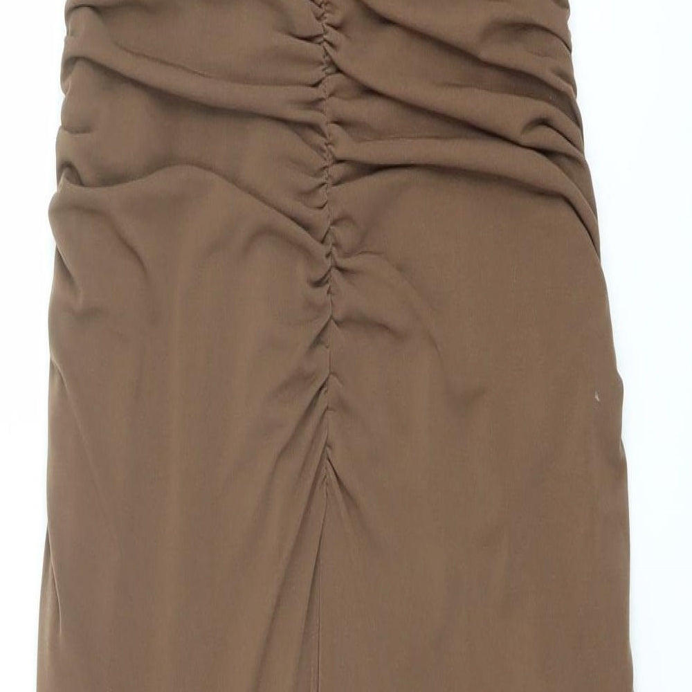 HEINE Womens Brown Polyester Maxi Size 16 Square Neck Zip