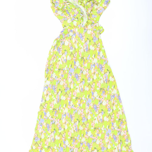 Oasis Womens Multicoloured Floral Viscose Maxi Size 10 Round Neck Tie