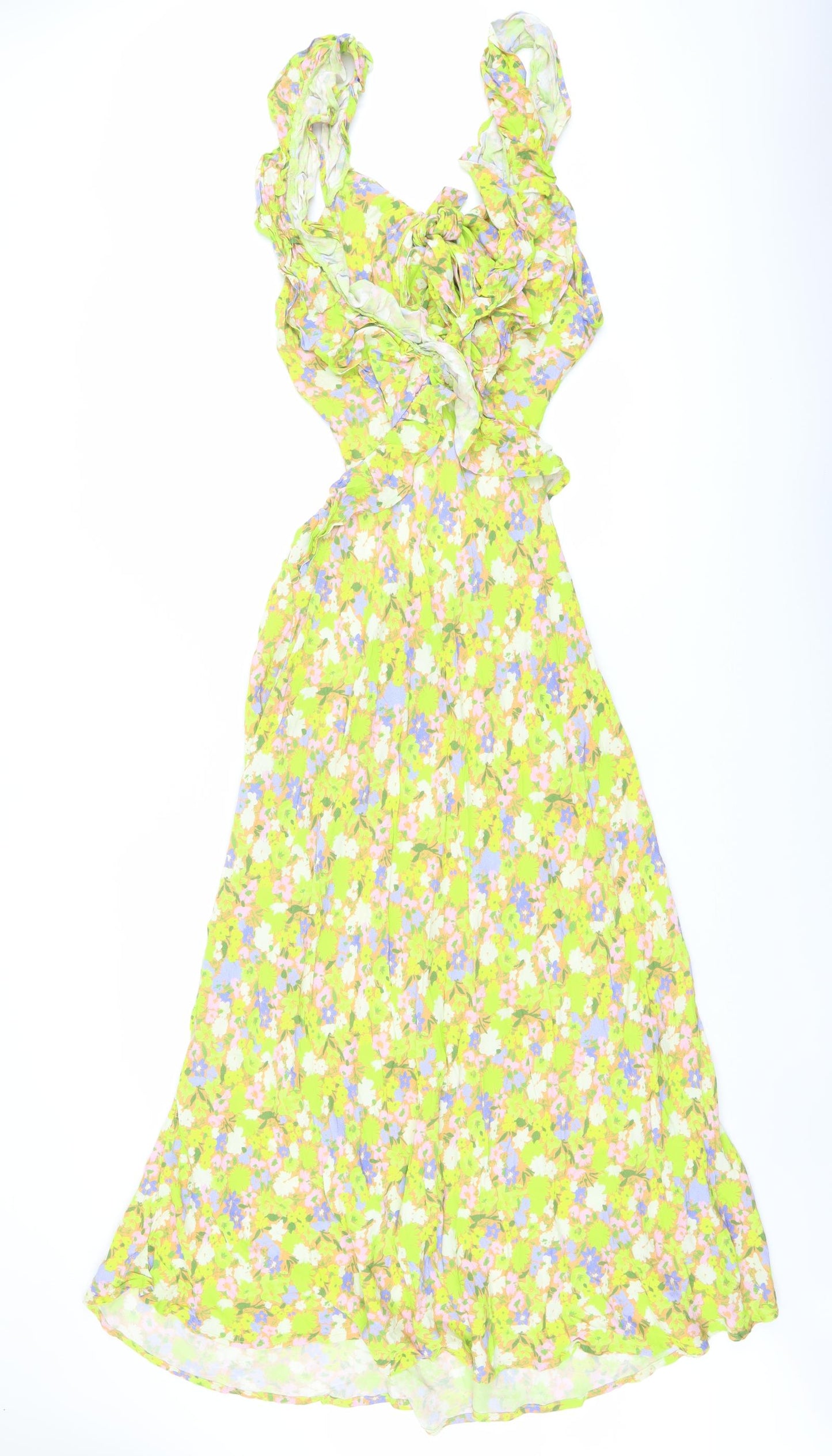 Oasis Womens Multicoloured Floral Viscose Maxi Size 10 Round Neck Tie
