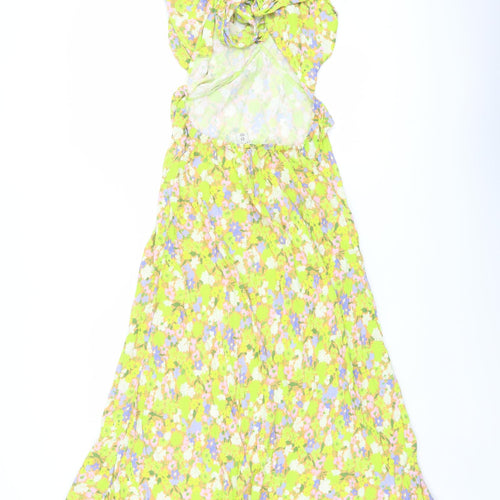 Oasis Womens Multicoloured Floral Viscose Maxi Size 10 Round Neck Tie