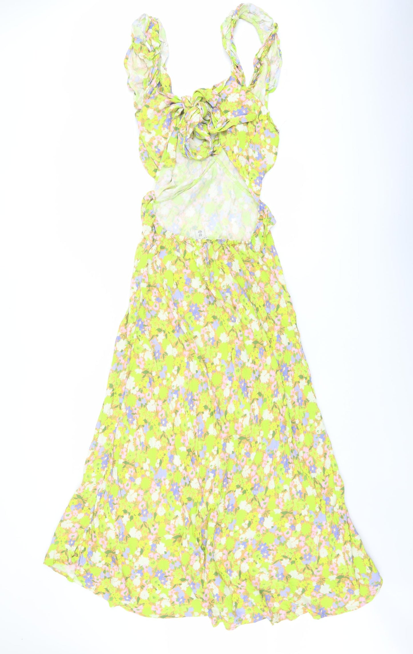Oasis Womens Multicoloured Floral Viscose Maxi Size 10 Round Neck Tie