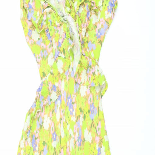 Oasis Womens Multicoloured Floral Viscose Maxi Size 10 Round Neck Tie