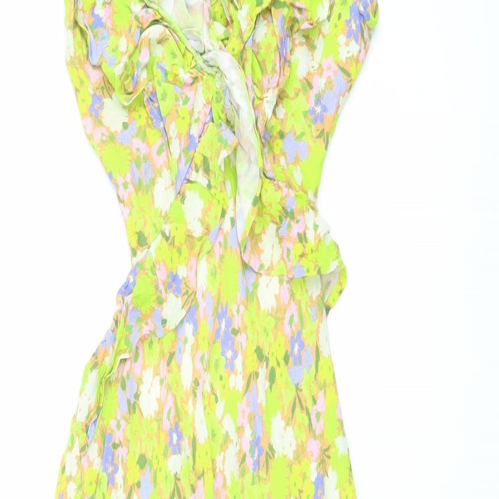 Oasis Womens Multicoloured Floral Viscose Maxi Size 10 Round Neck Tie