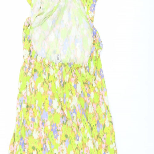 Oasis Womens Multicoloured Floral Viscose Maxi Size 10 Round Neck Tie
