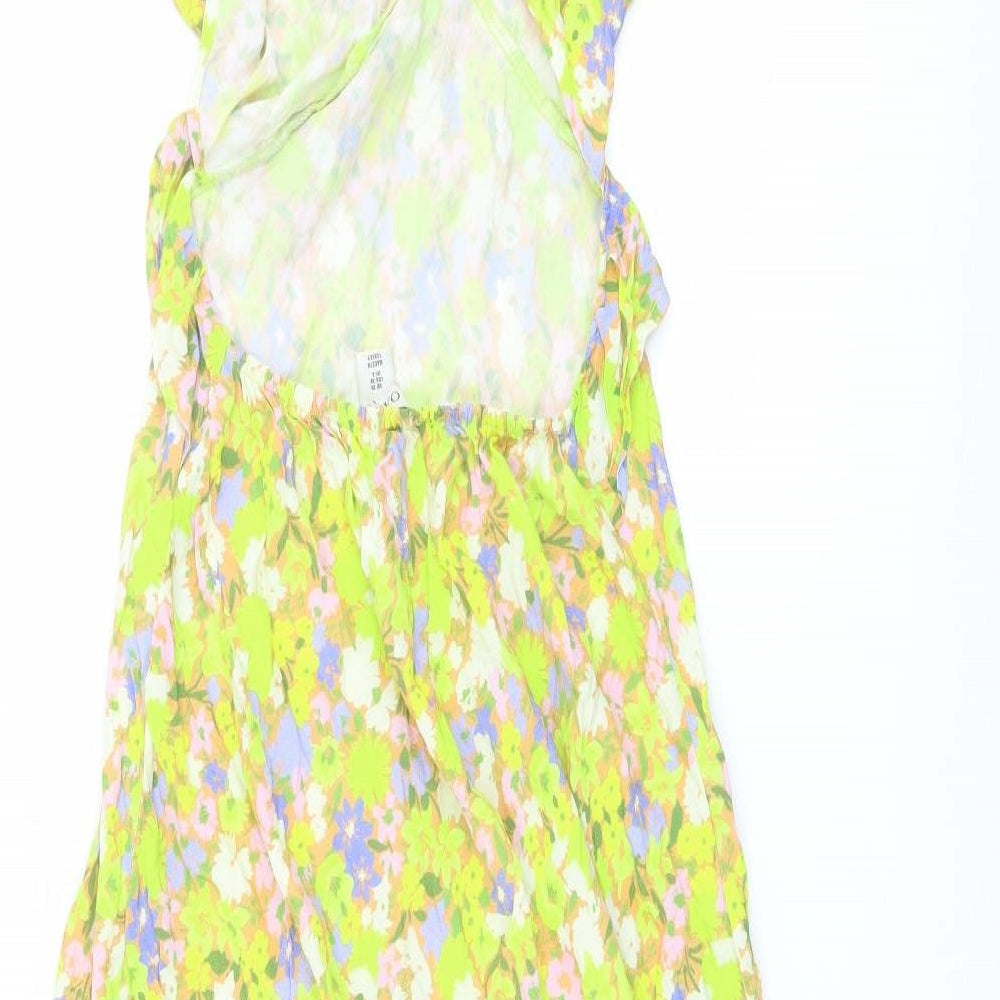 Oasis Womens Multicoloured Floral Viscose Maxi Size 10 Round Neck Tie