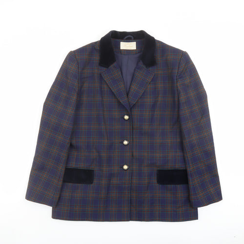 Eastex Womens Blue Plaid Wool Jacket Blazer Size 14