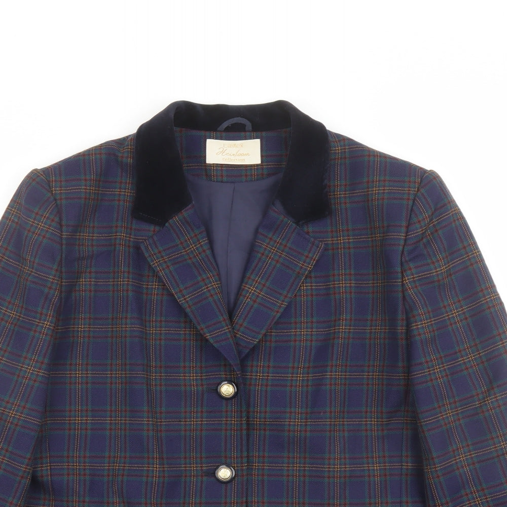 Eastex Womens Blue Plaid Wool Jacket Blazer Size 14