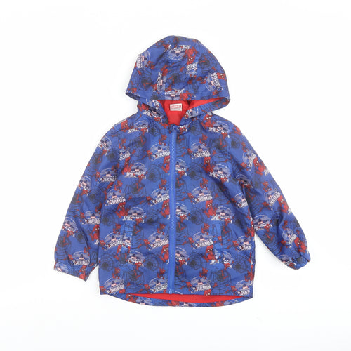 Spiderman Boys Blue Geometric Basic Coat Coat Size 4-5 Years Zip