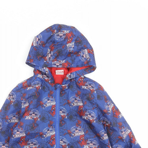 Spiderman Boys Blue Geometric Basic Coat Coat Size 4-5 Years Zip