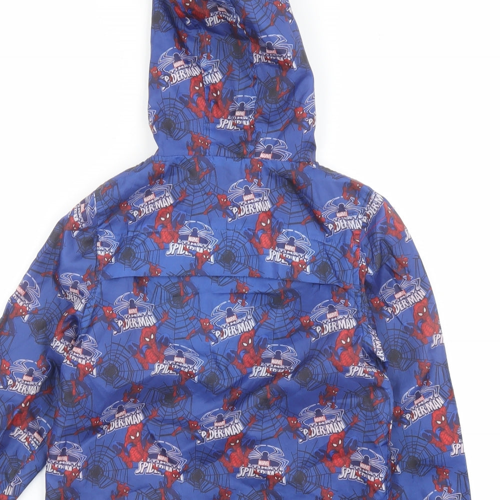 Spiderman Boys Blue Geometric Basic Coat Coat Size 4-5 Years Zip