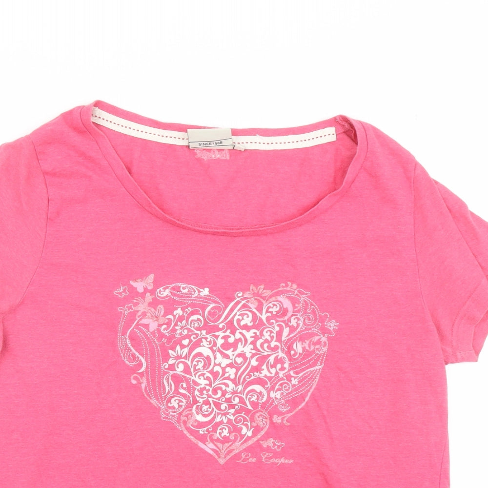Lee Cooper Womens Pink Cotton Basic T-Shirt Size 18 Boat Neck - Heart