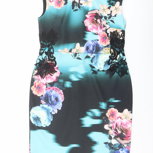 Joanna Hope Womens Multicoloured Floral Polyester Shift Size 12 Boat Neck Zip