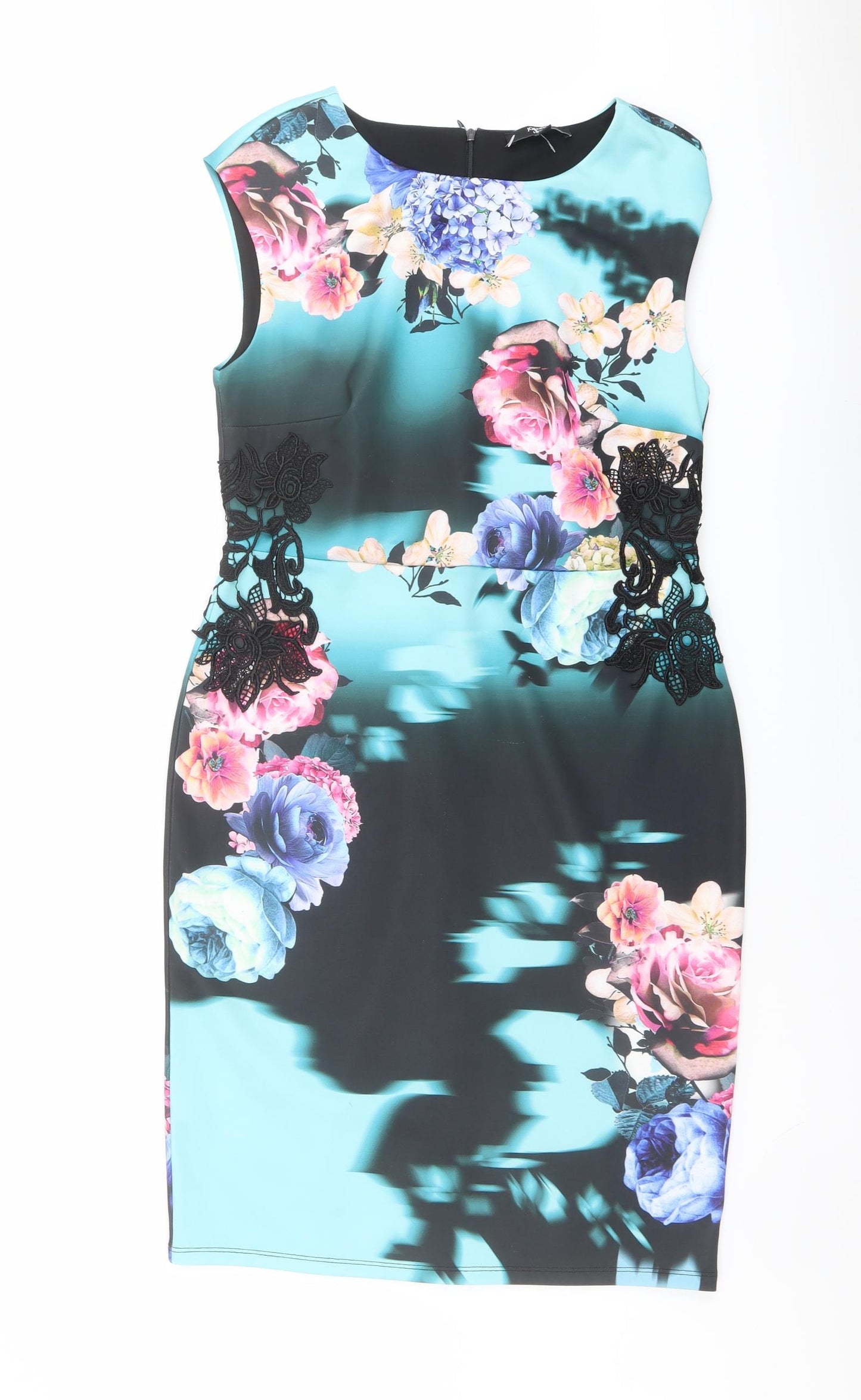 Joanna Hope Womens Multicoloured Floral Polyester Shift Size 12 Boat Neck Zip