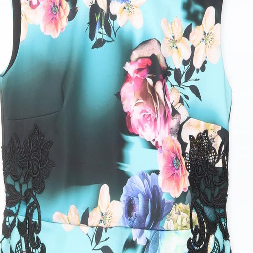 Joanna Hope Womens Multicoloured Floral Polyester Shift Size 12 Boat Neck Zip