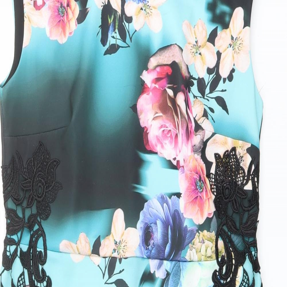 Joanna Hope Womens Multicoloured Floral Polyester Shift Size 12 Boat Neck Zip