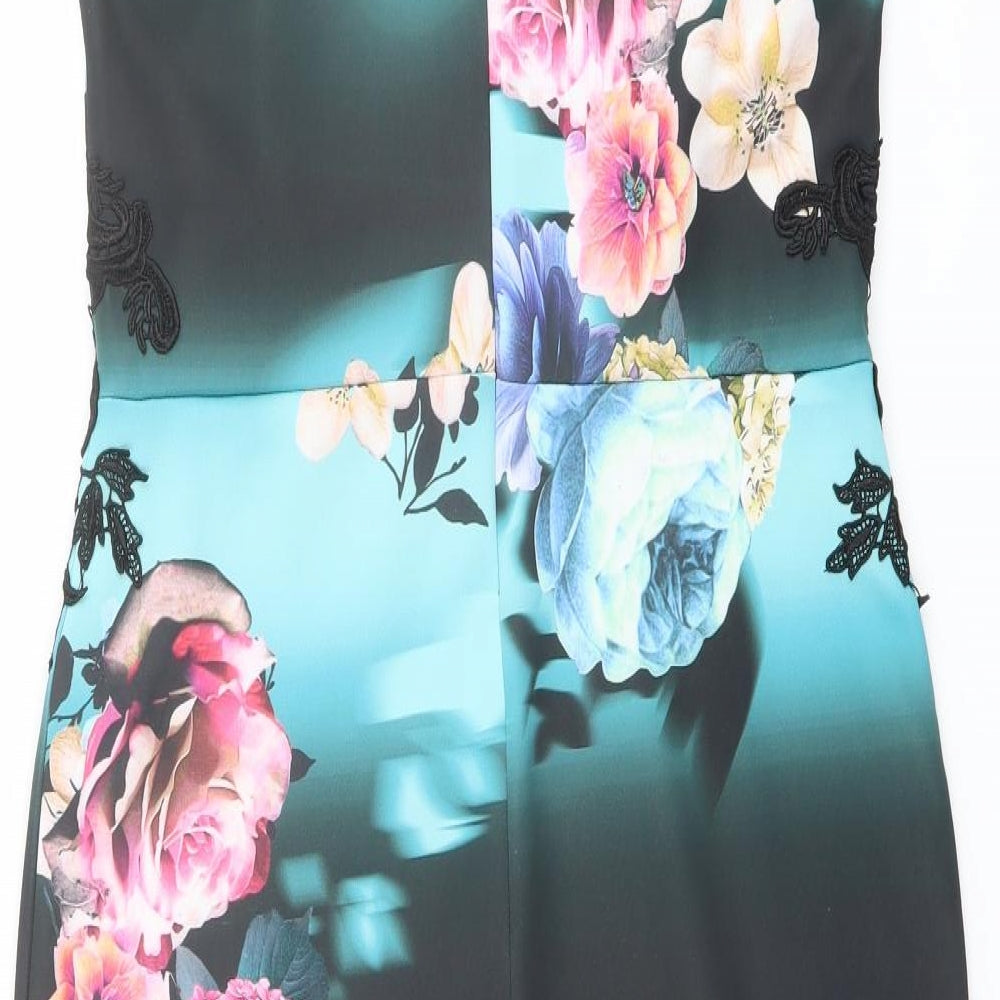 Joanna Hope Womens Multicoloured Floral Polyester Shift Size 12 Boat Neck Zip