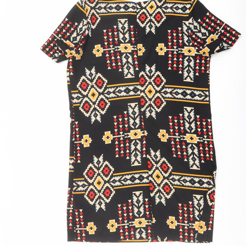 New Look Womens Black Geometric Polyester A-Line Size 14 Round Neck Zip