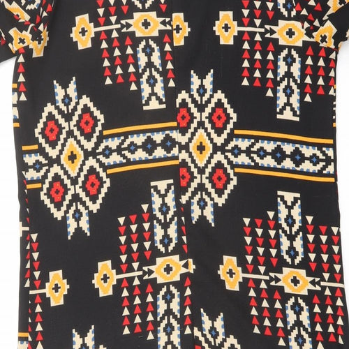 New Look Womens Black Geometric Polyester A-Line Size 14 Round Neck Zip