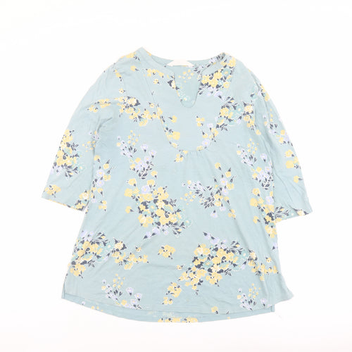 Fat Face Womens Green Floral Cotton Basic Blouse Size 14 V-Neck