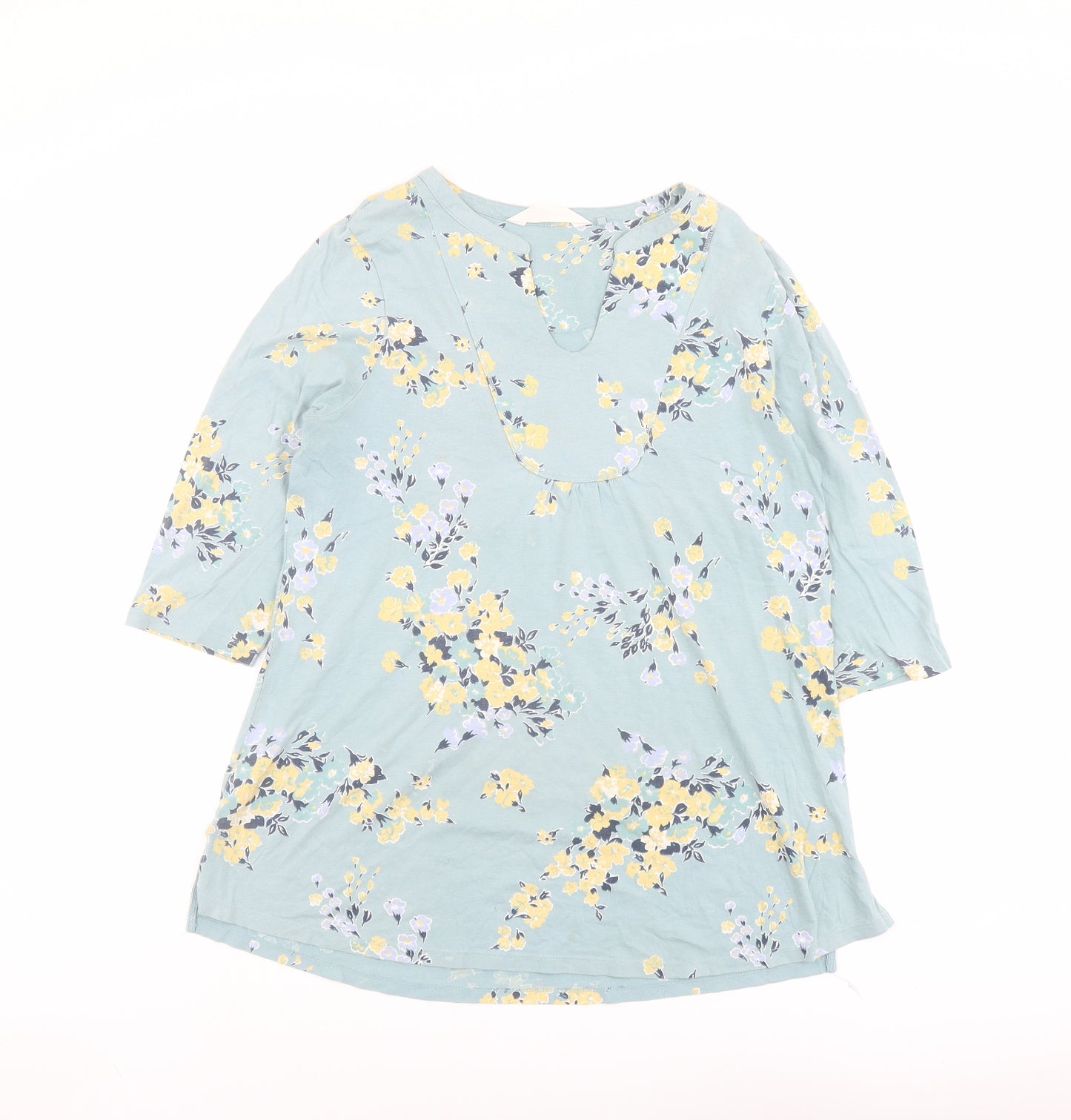 Fat Face Womens Green Floral Cotton Basic Blouse Size 14 V-Neck