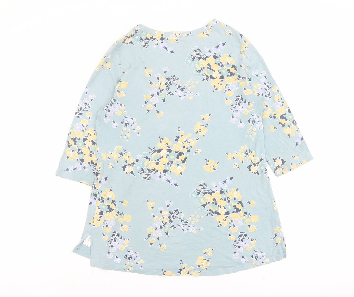 Fat Face Womens Green Floral Cotton Basic Blouse Size 14 V-Neck