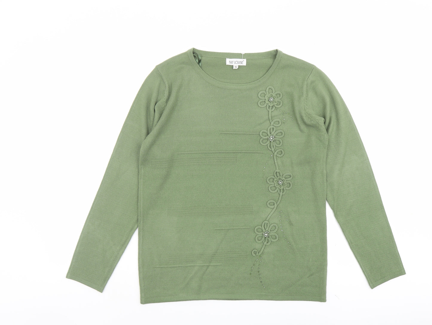 Fay Louise Womens Green Round Neck Acrylic Pullover Jumper Size S