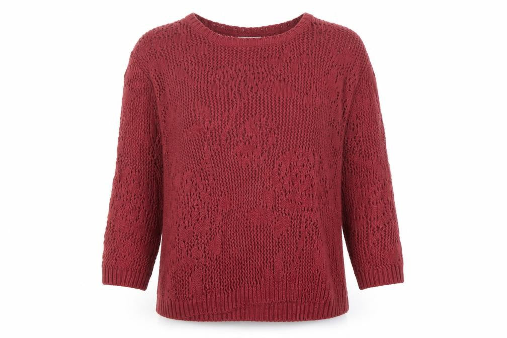 Front view of Next women’s pink round neck acrylic jumper, size UK 6