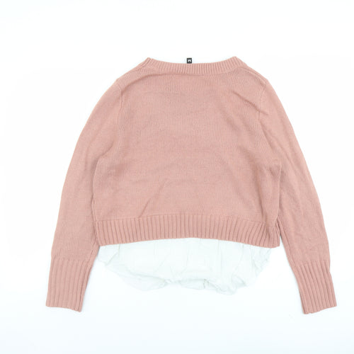 H&M Womens Pink Round Neck Acrylic Pullover Jumper Size M