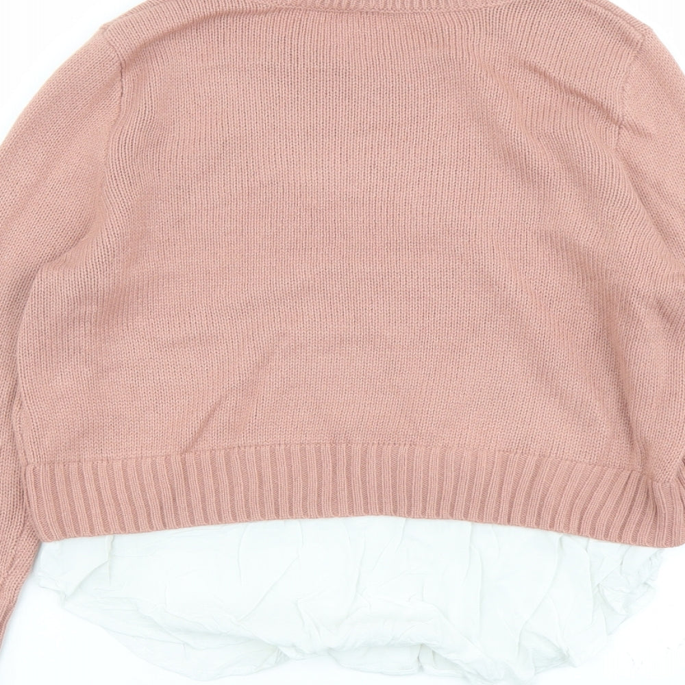 H&M Womens Pink Round Neck Acrylic Pullover Jumper Size M