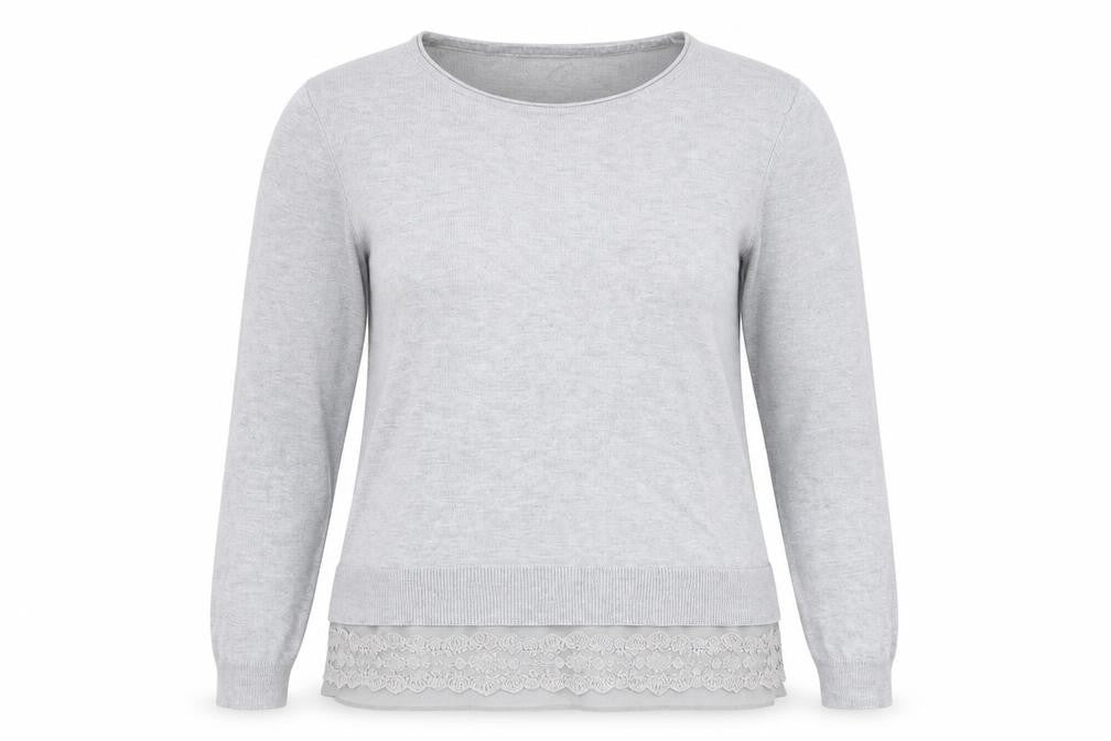 Front view of RJR.John Rocha women’s blue round neck viscose jumper, size UK 12