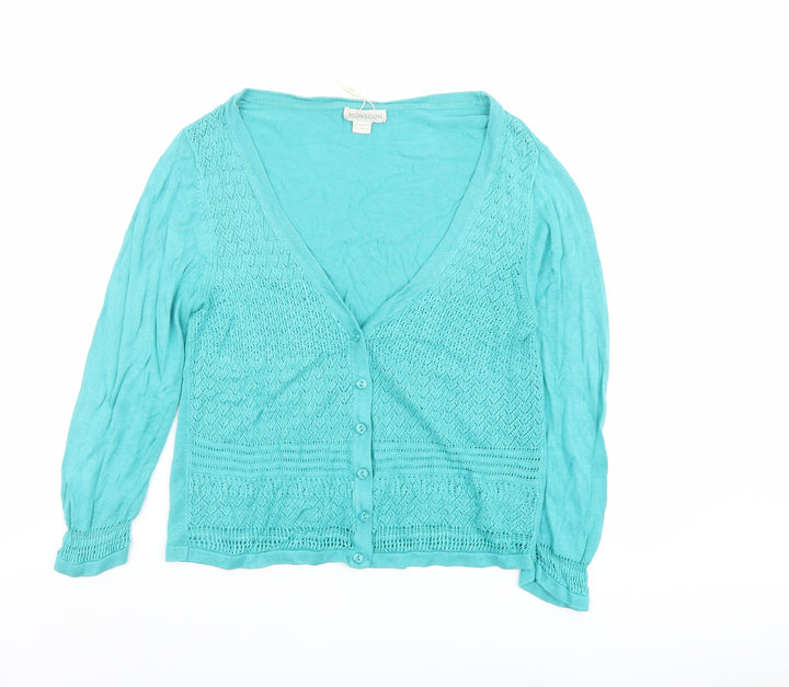 Monsoon Womens Green V-Neck Viscose Cardigan Jumper Size 12