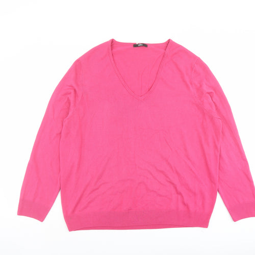 Marks and Spencer Womens Pink V-Neck Acrylic Pullover Jumper Size 22