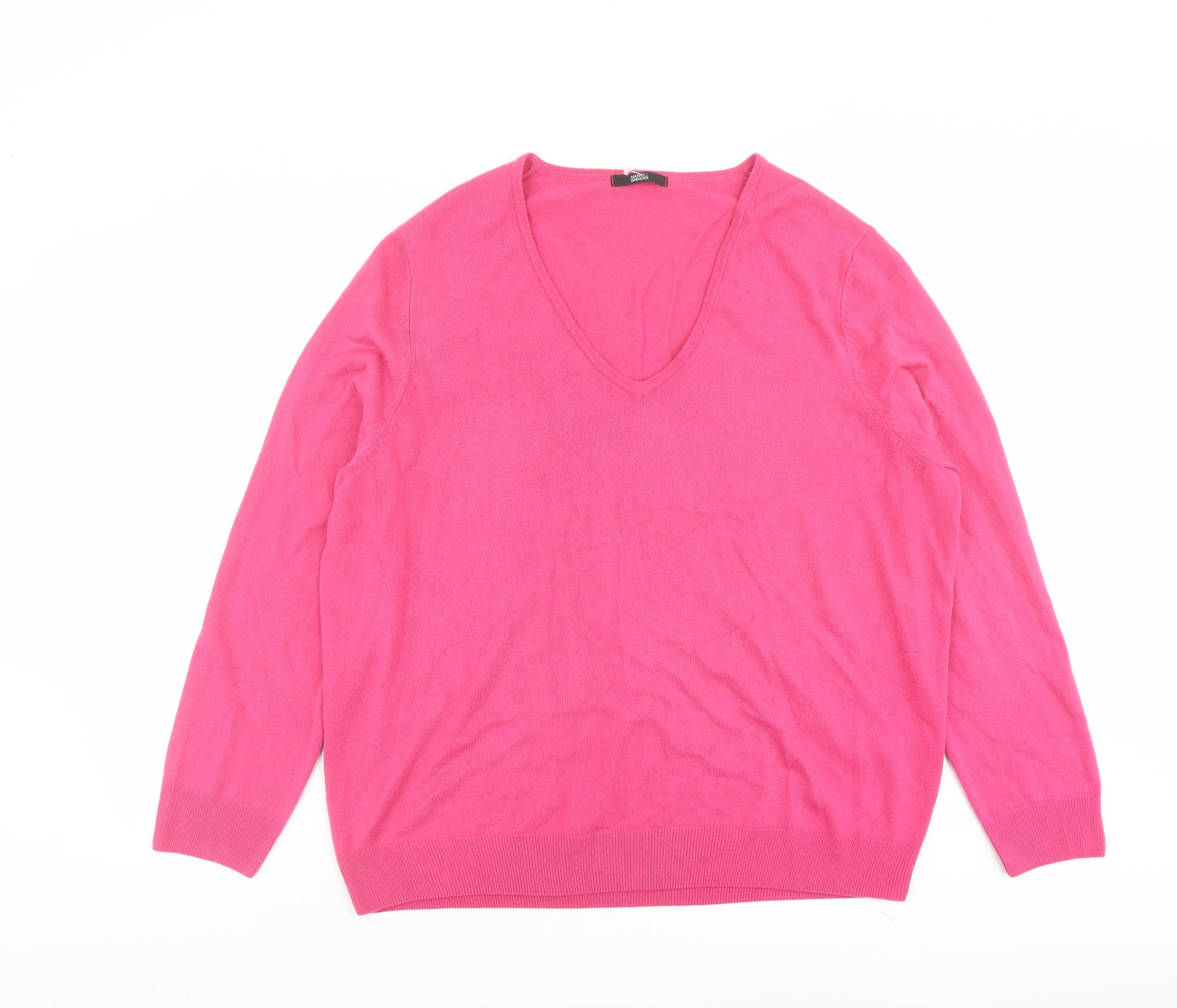 Marks and Spencer Womens Pink V-Neck Acrylic Pullover Jumper Size 22
