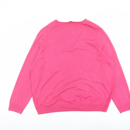 Marks and Spencer Womens Pink V-Neck Acrylic Pullover Jumper Size 22