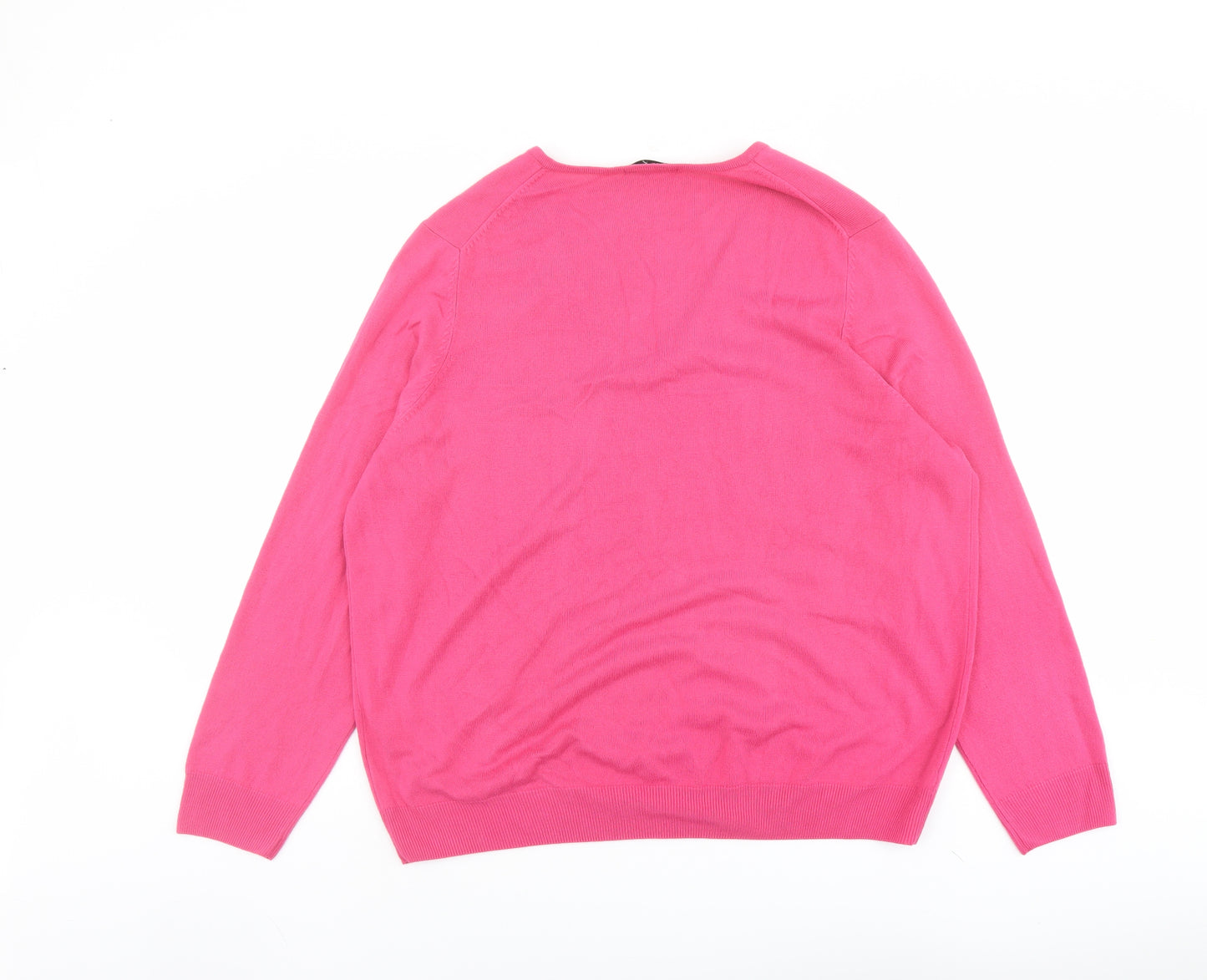 Marks and Spencer Womens Pink V-Neck Acrylic Pullover Jumper Size 22