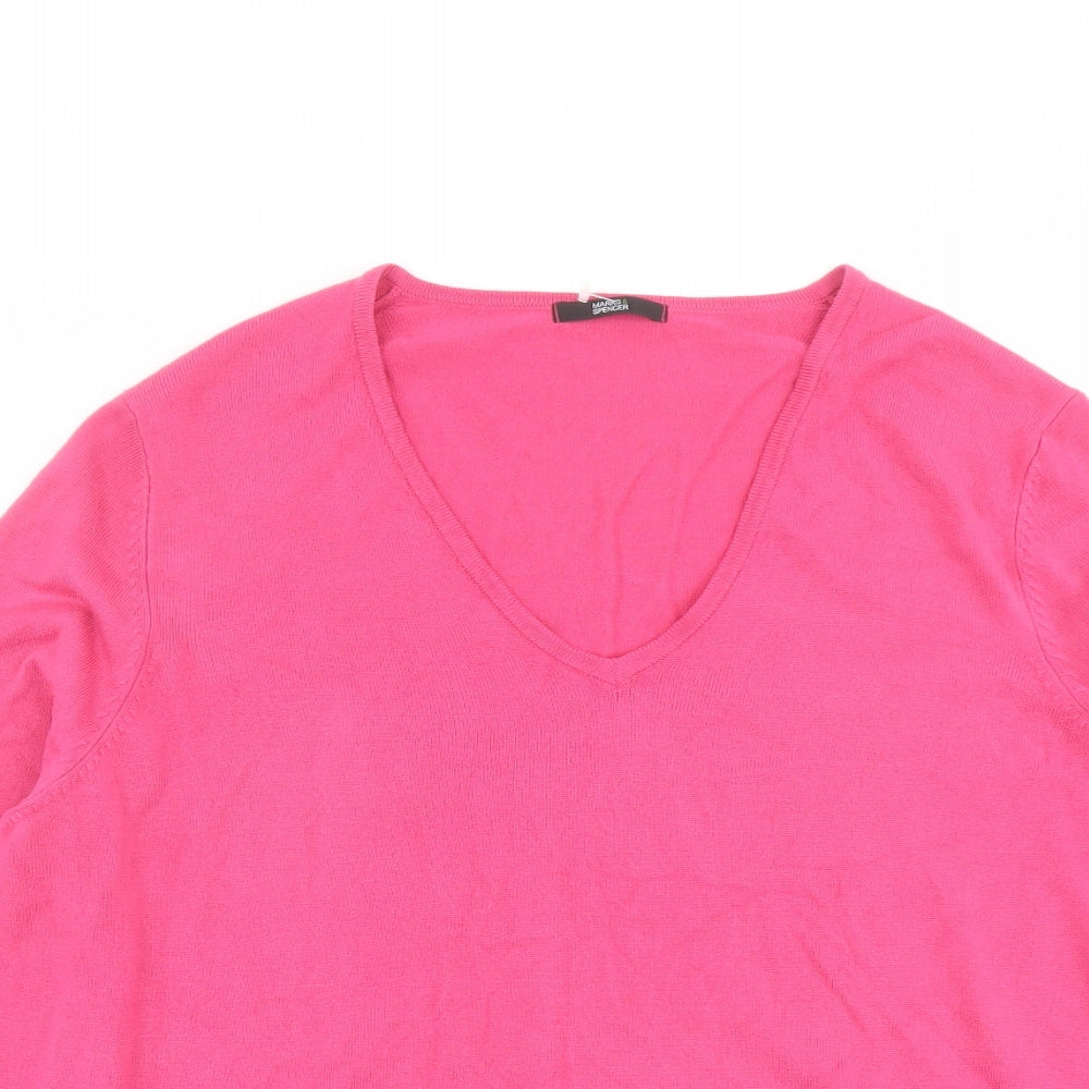 Marks and Spencer Womens Pink V-Neck Acrylic Pullover Jumper Size 22
