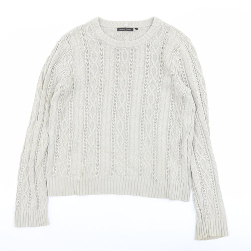 Jeanne Pierre Womens Beige Round Neck Cotton Pullover Jumper Size S