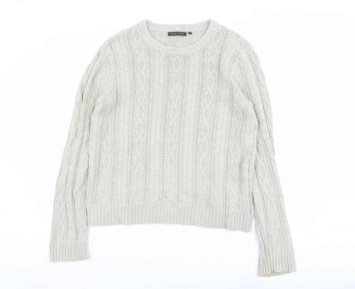 Jeanne Pierre Womens Beige Round Neck Cotton Pullover Jumper Size S