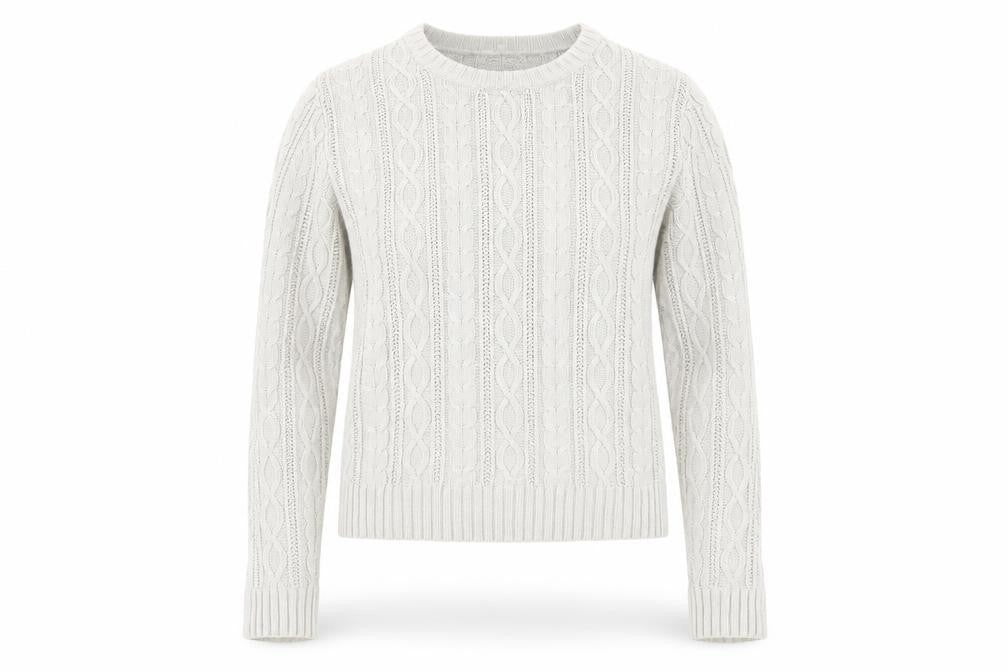 Front view of Jeanne Pierre women’s beige round neck cotton jumper, size S