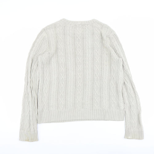 Jeanne Pierre Womens Beige Round Neck Cotton Pullover Jumper Size S