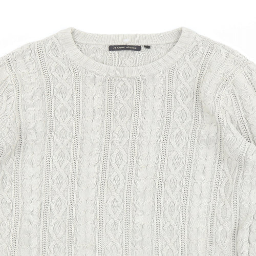 Jeanne Pierre Womens Beige Round Neck Cotton Pullover Jumper Size S