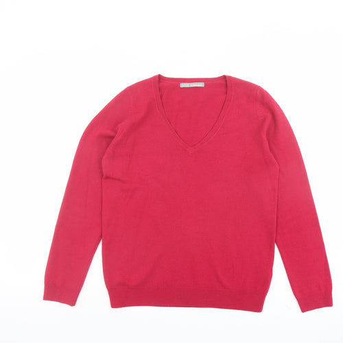 Marks and Spencer Womens Pink V-Neck Acrylic Pullover Jumper Size 10