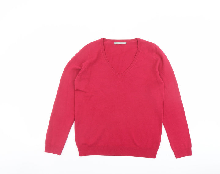 Marks and Spencer Womens Pink V-Neck Acrylic Pullover Jumper Size 10