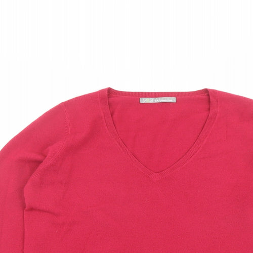 Marks and Spencer Womens Pink V-Neck Acrylic Pullover Jumper Size 10