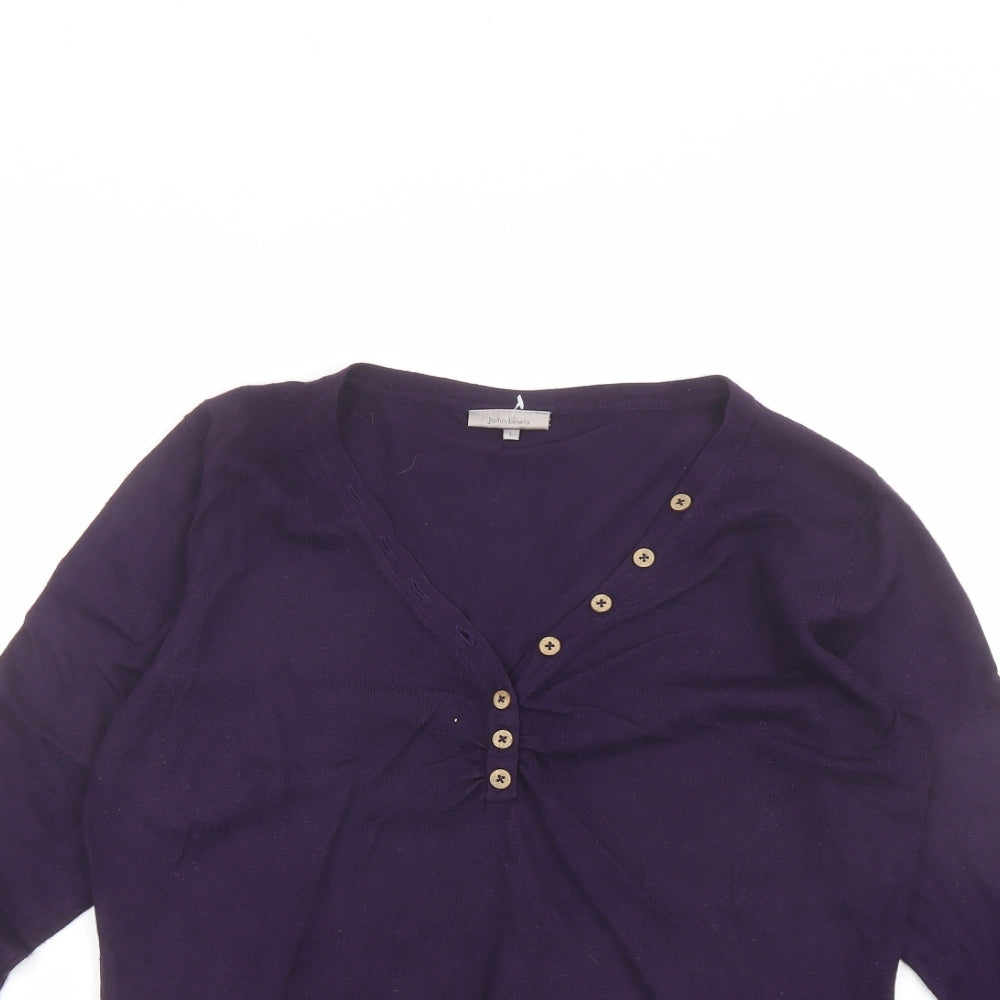 John Lewis Womens Purple V-Neck Viscose Pullover Jumper Size L