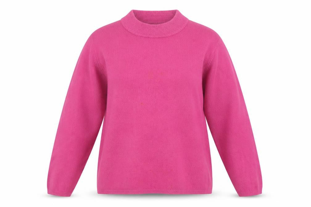 Front view of First Avenue women’s pink mock neck acrylic jumper, size L
