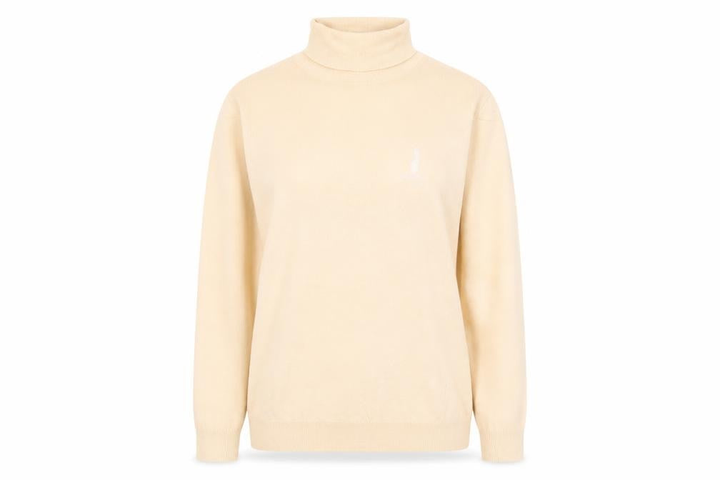 Front view of Marks & Spencer women’s orange roll neck cotton jumper, size UK 14