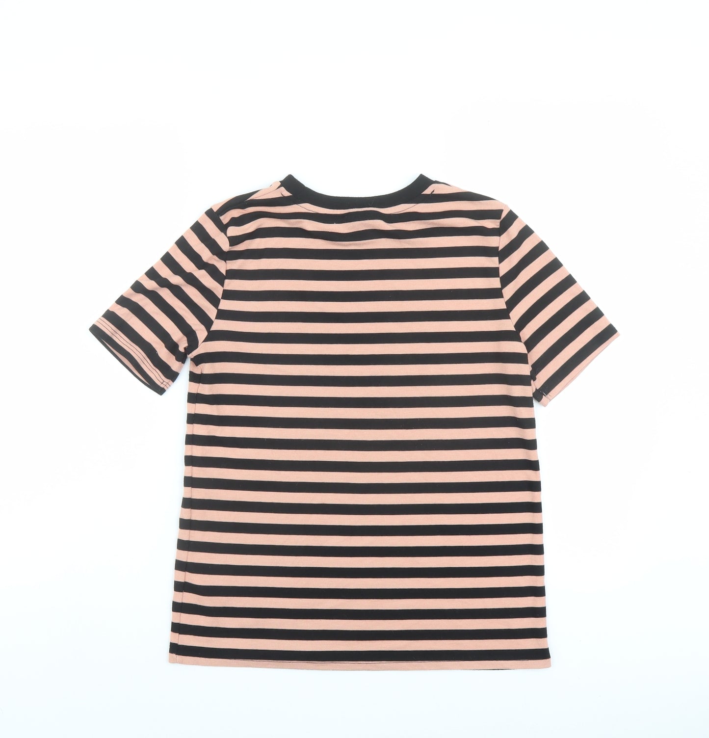 Topshop Womens Black Striped Polyester Basic T-Shirt Size 10 Crew Neck