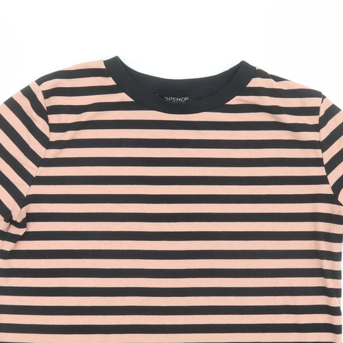 Topshop Womens Black Striped Polyester Basic T-Shirt Size 10 Crew Neck