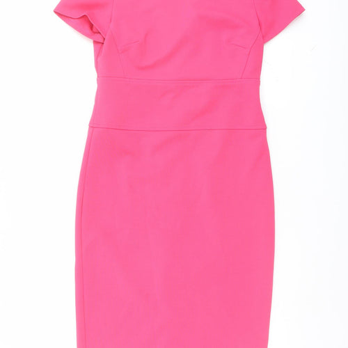 Dorothy Perkins Womens Pink Polyester Shift Size 8 Round Neck Zip